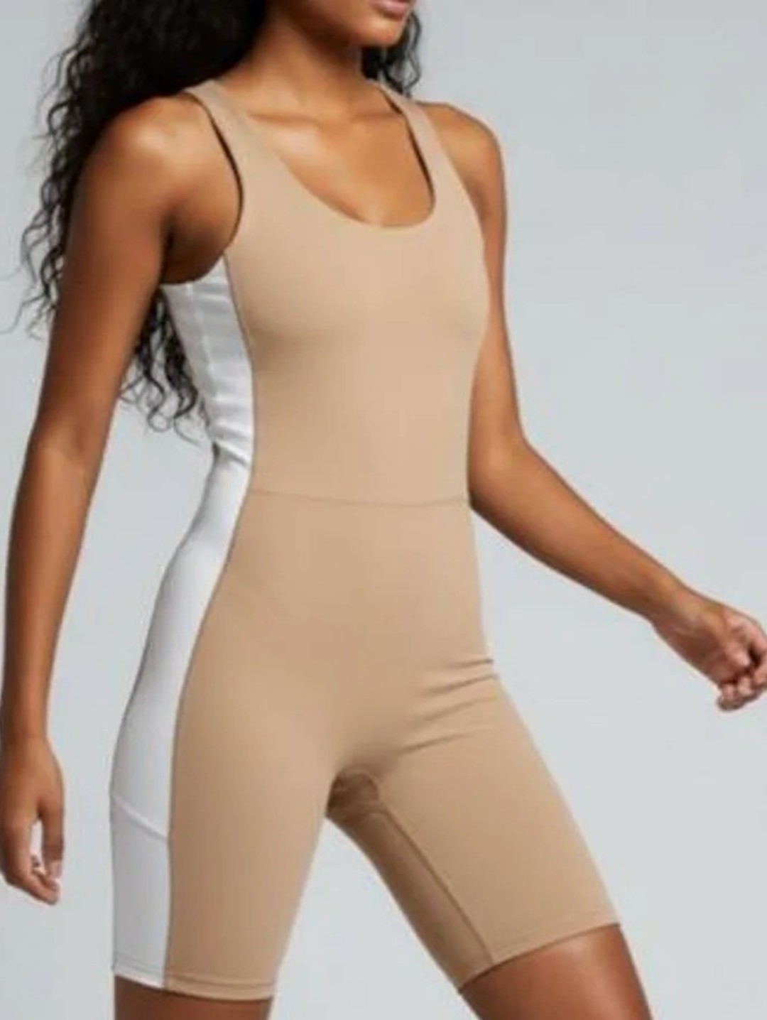 Body Glove Tan Taupe White Colorblock Romper Leotard Size Medium Brand New